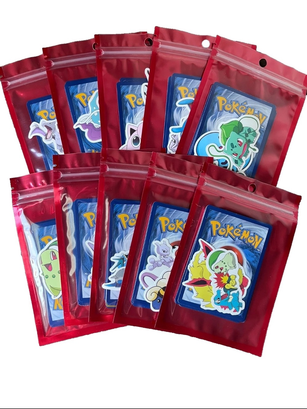 Pokemon Party Favors lot of 10 mystery packs each has 10 cards + two stickers